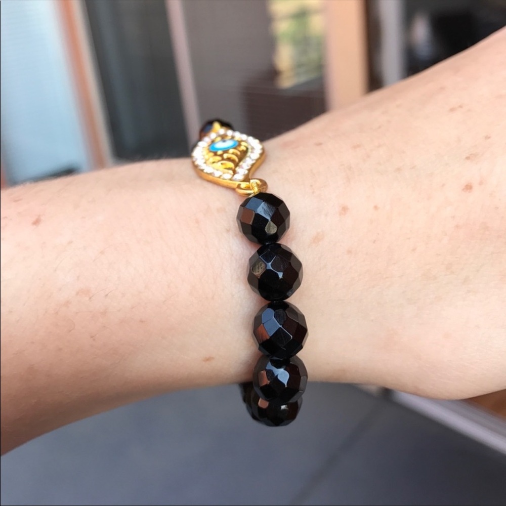 Evil Eye black agate beaded stretch bracelet - Picture 11 of 14